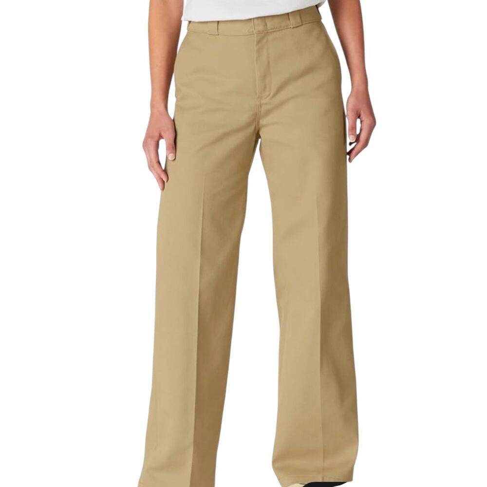 Dickies Women's Wide Leg Twill Pants Khaki Size 27 Regular Workwear High Rise